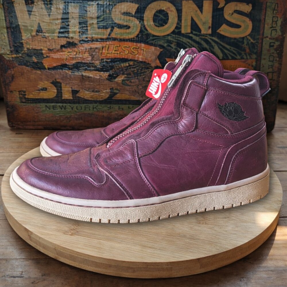 Nike Air Jordan 1 Retro High Zip Sneakers, Women Size 8, Bordeaux, Purple